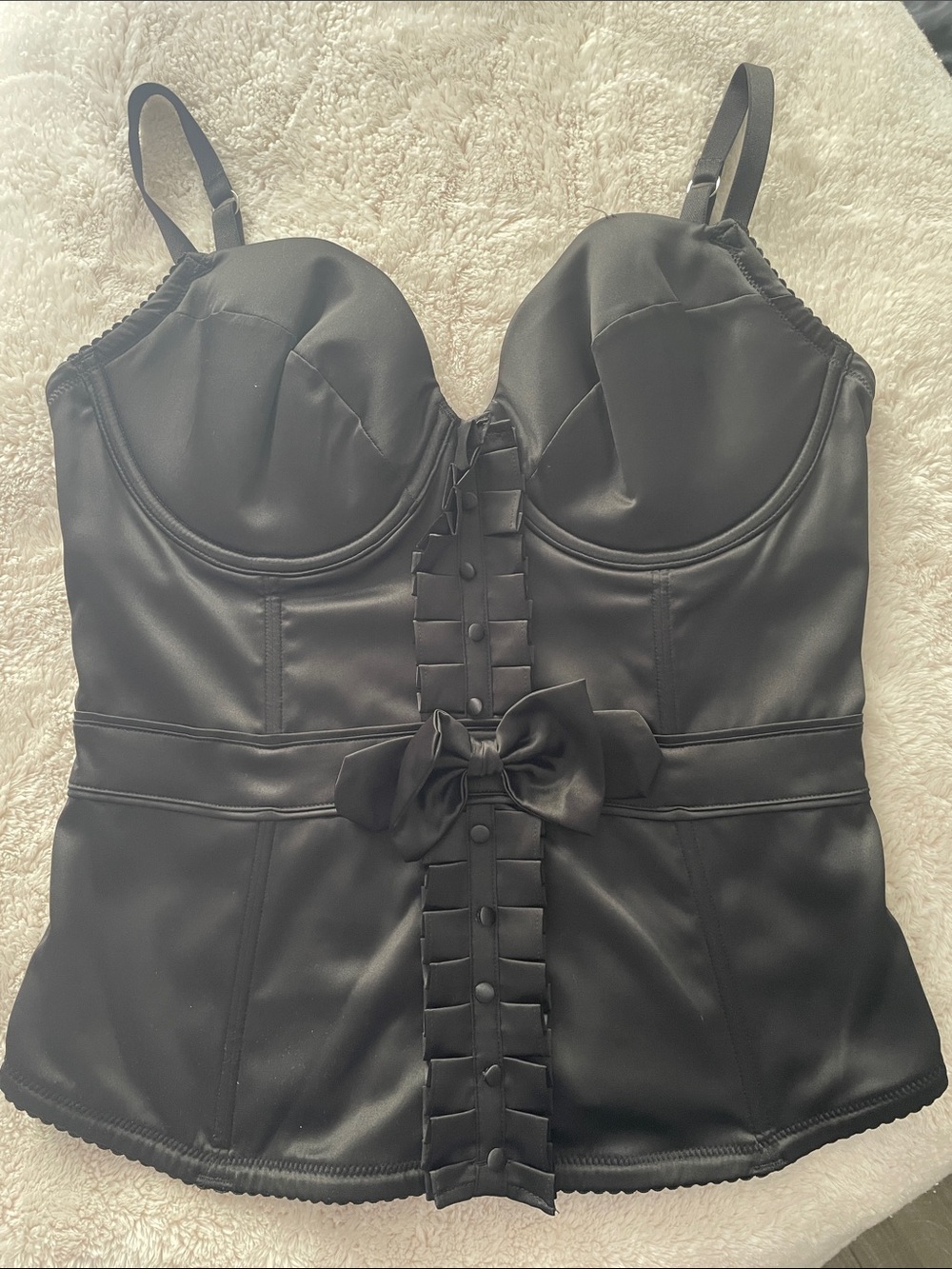 NWOT Victoria’s Secret Black Satin Bow-Front Bustier Camisole